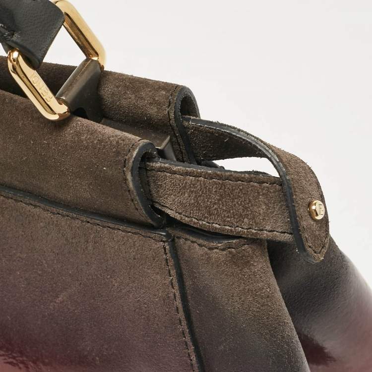 Pre Owned Fendi Ombre Grey/Pink Patent Leather and Suede Mini Peekaboo Top Handle Bag