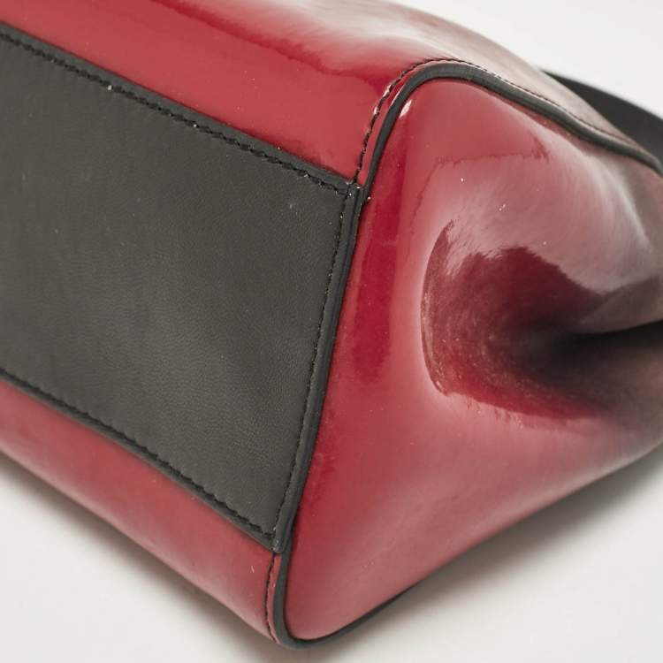 Pre Owned Fendi Ombre Grey/Pink Patent Leather and Suede Mini Peekaboo Top Handle Bag