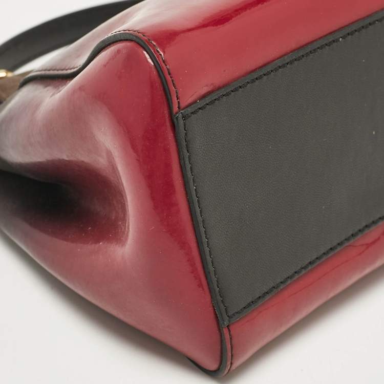Pre Owned Fendi Ombre Grey/Pink Patent Leather and Suede Mini Peekaboo Top Handle Bag
