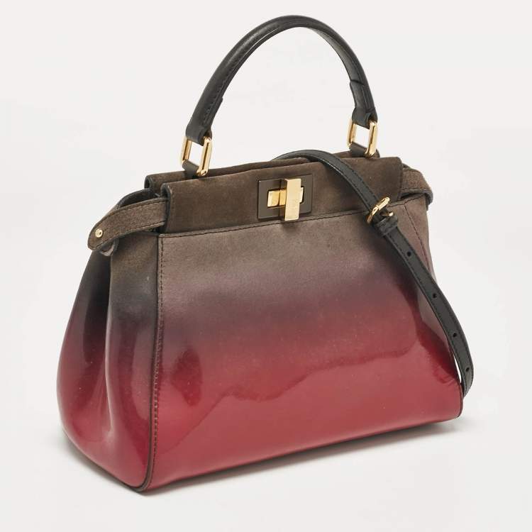 Pre Owned Fendi Ombre Grey/Pink Patent Leather and Suede Mini Peekaboo Top Handle Bag