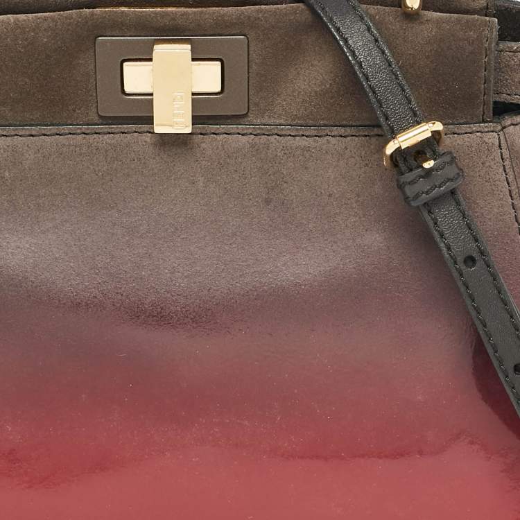 Pre Owned Fendi Ombre Grey/Pink Patent Leather and Suede Mini Peekaboo Top Handle Bag