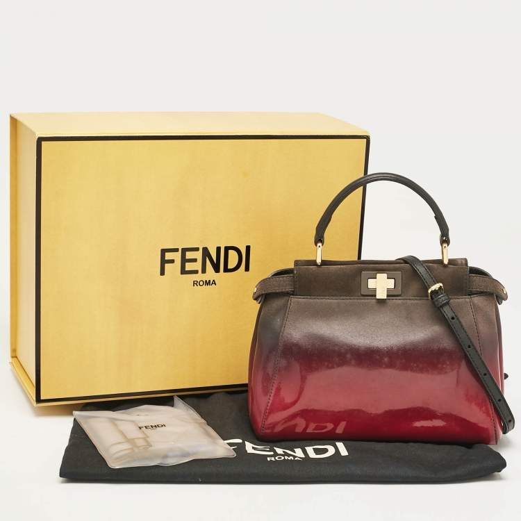 Pre Owned Fendi Ombre Grey/Pink Patent Leather and Suede Mini Peekaboo Top Handle Bag