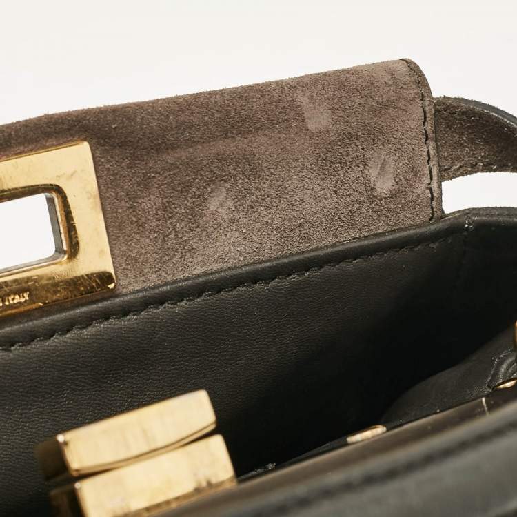 Pre Owned Fendi Ombre Grey/Pink Patent Leather and Suede Mini Peekaboo Top Handle Bag