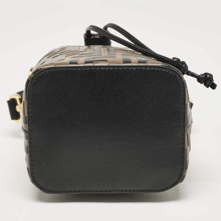 Pre Owned Fendi Brown/Black Zucca Leather Mini Mon Tresor Drawstring Bucket Bag