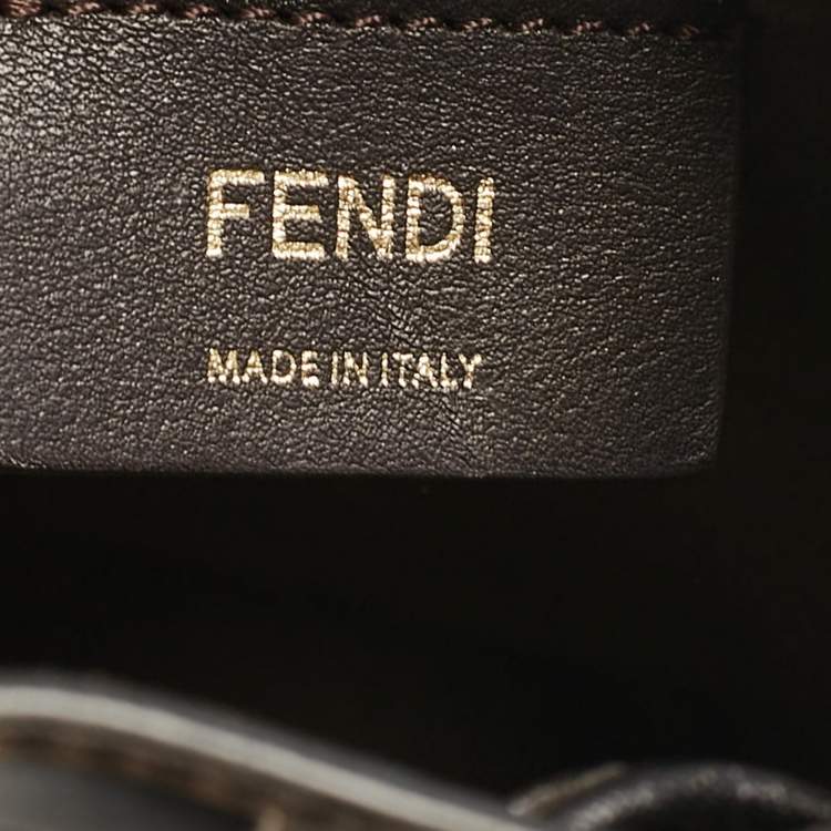 Pre Owned Fendi Brown/Black Zucca Leather Mini Mon Tresor Drawstring Bucket Bag