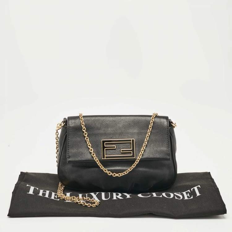Pre Owned Fendi Black Leather Fendista Pochette Crossbody Bag