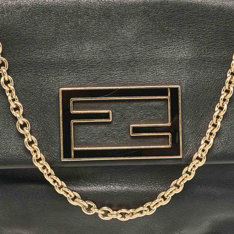 Pre Owned Fendi Black Leather Fendista Pochette Crossbody Bag