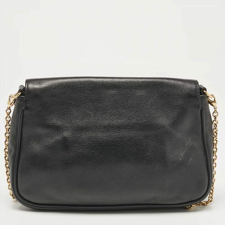 Pre Owned Fendi Black Leather Fendista Pochette Crossbody Bag