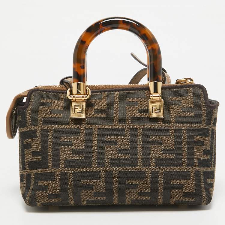 Pre Owned Fendi Brown Zucca Canvas and Leather Mini By The Way Bag