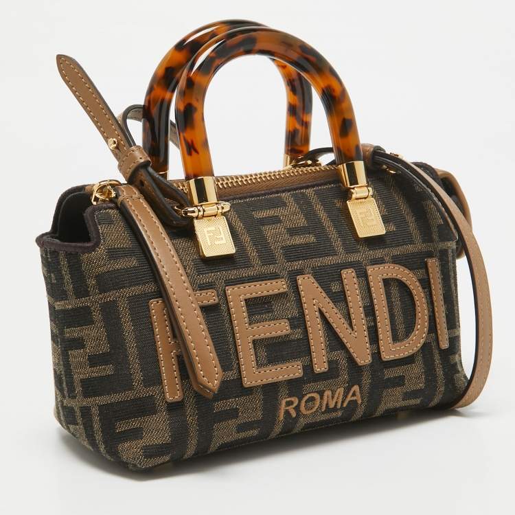 Pre Owned Fendi Brown Zucca Canvas and Leather Mini By The Way Bag