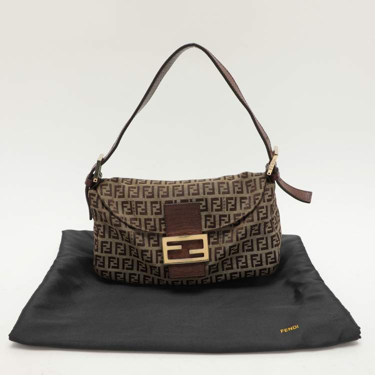 Pre Owned Fendi Beige/Brown FF Zucca Canvas Forever Baguette Shoulder Bag