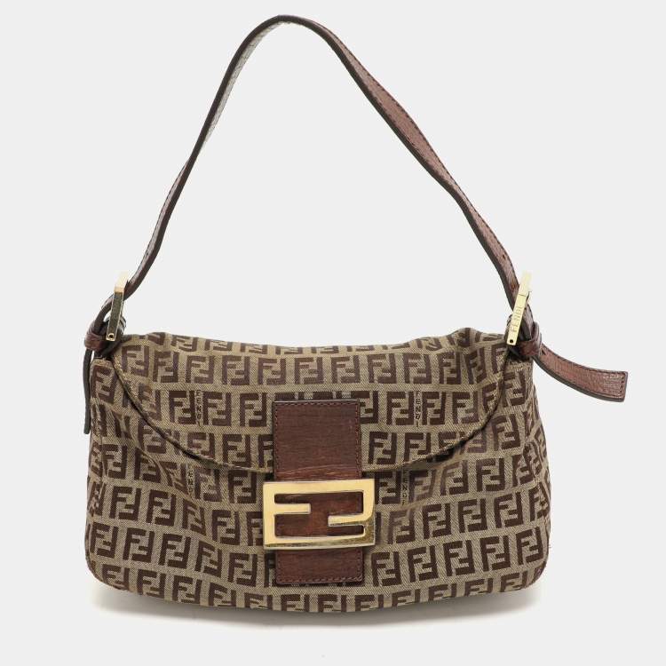 Pre Owned Fendi Beige/Brown FF Zucca Canvas Forever Baguette Shoulder Bag
