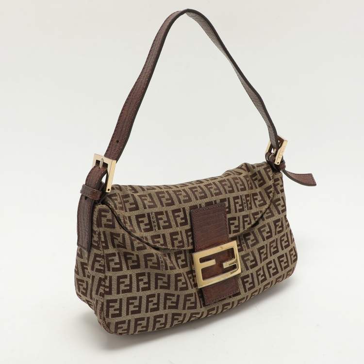 Pre Owned Fendi Beige/Brown FF Zucca Canvas Forever Baguette Shoulder Bag