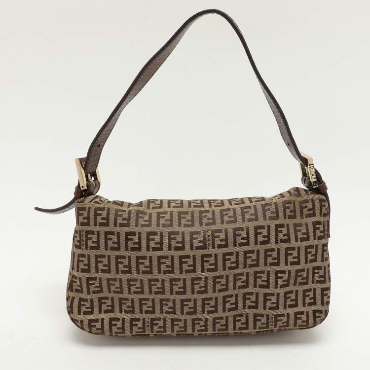 Pre Owned Fendi Beige/Brown FF Zucca Canvas Forever Baguette Shoulder Bag