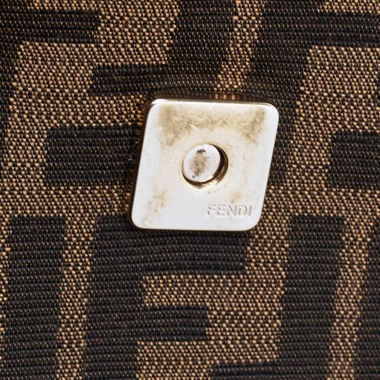 Pre Owned Fendi Tobacco Zucca Canvas and Patent Leather Mia Flap Shoulder Bag