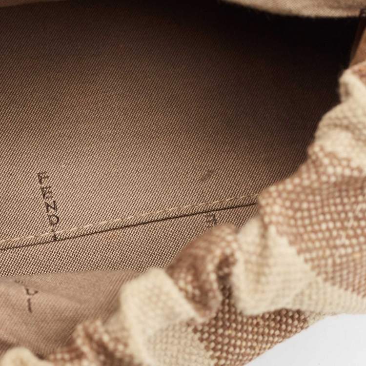 Pre Owned Fendi Brown/Beige Stripe Canvas and Leather Magic Top Handle Bag
