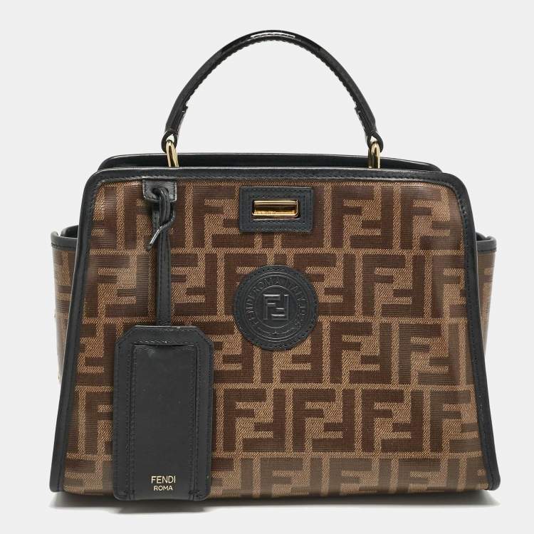 Pre Owned Fendi Black Patent Leather Mini Peekaboo Defender Top Handle Bag