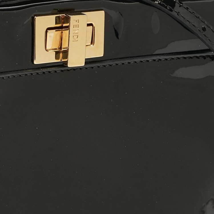 Pre Owned Fendi Black Patent Leather Mini Peekaboo Defender Top Handle Bag