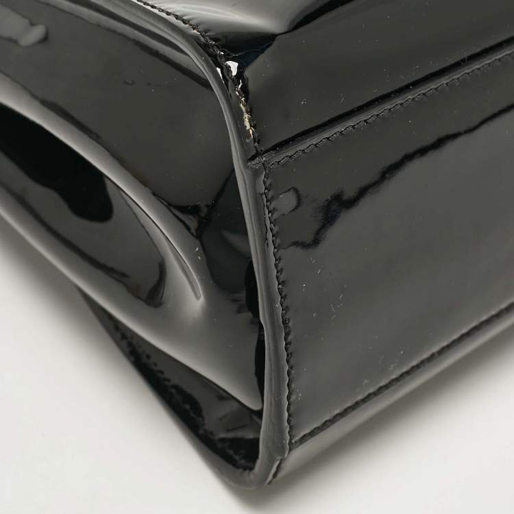 Pre Owned Fendi Black Patent Leather Mini Peekaboo Defender Top Handle Bag