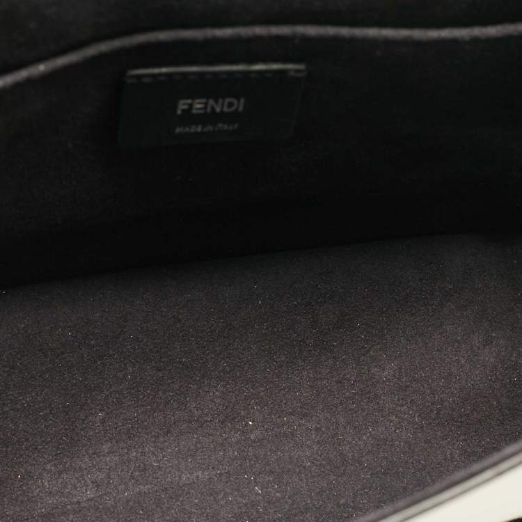 Pre Owned Fendi White/Black Zucca Velvet and Leather Kan I F Logo Top Handle Bag