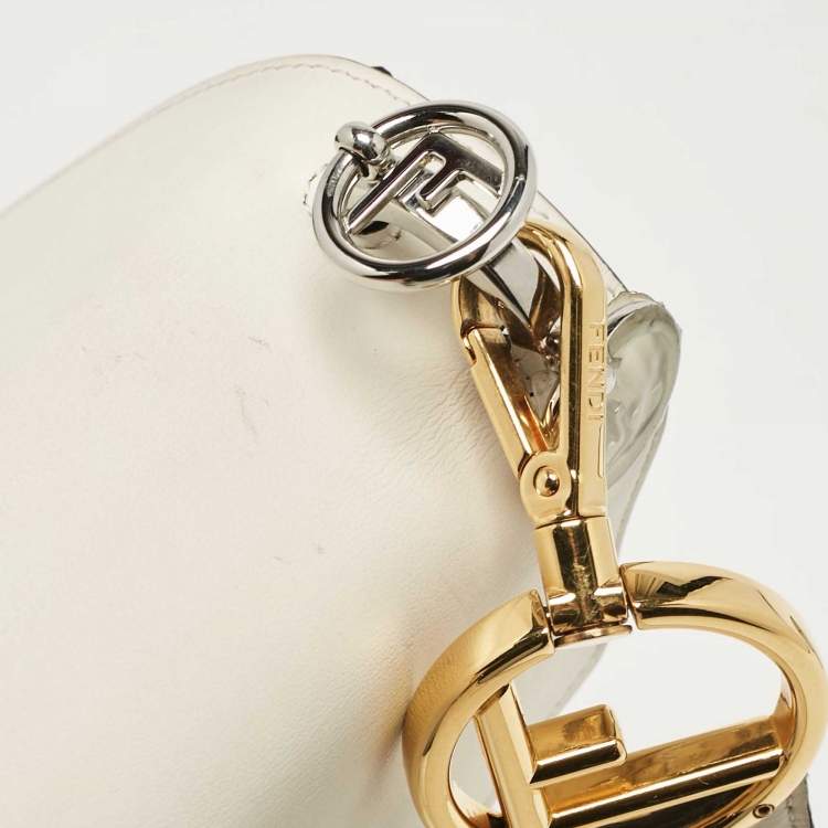 Pre Owned Fendi White/Black Zucca Velvet and Leather Kan I F Logo Top Handle Bag