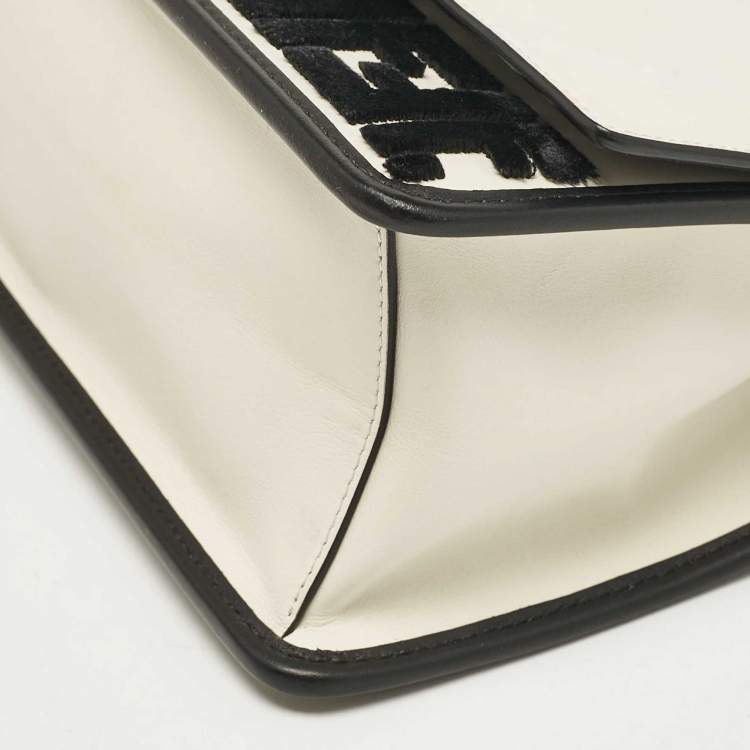 Pre Owned Fendi White/Black Zucca Velvet and Leather Kan I F Logo Top Handle Bag