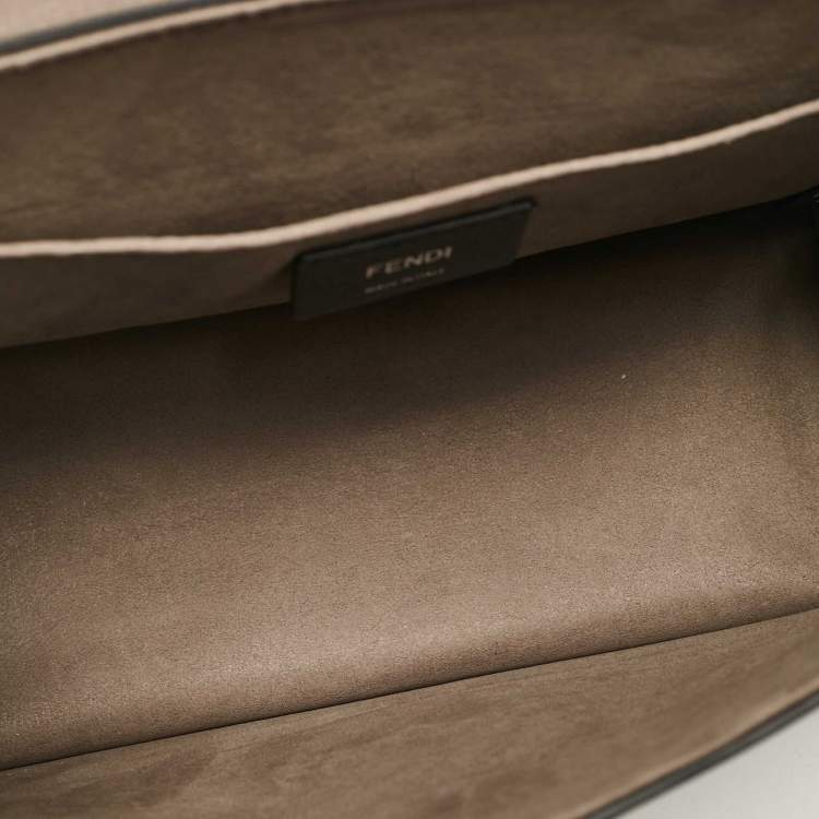 Pre Owned Fendi Black/Brown Zucca Leather and Velvet Kan I F Logo Top Handle Bag