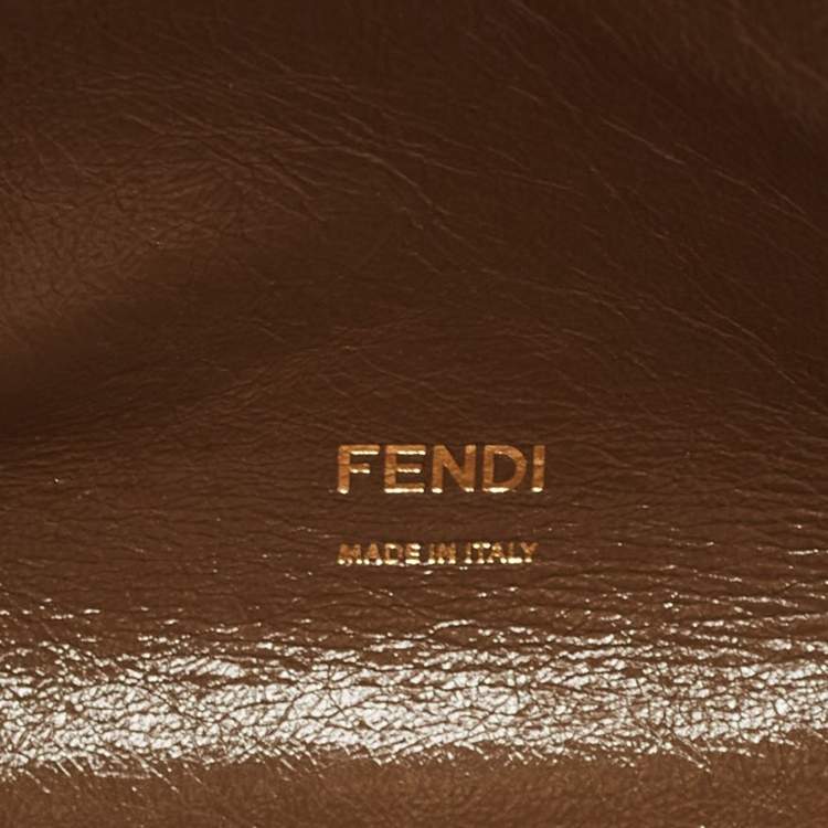 Pre Owned Fendi Khaki/White Perforated Leather Large X Lite Peekaboo Top Handle Bag