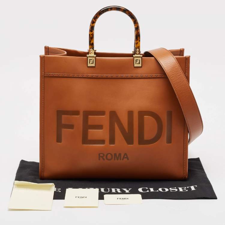 Pre Owned Fendi Brown Leather Medium Sunshine Tote