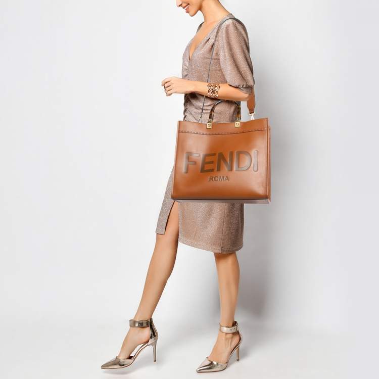 Pre Owned Fendi Brown Leather Medium Sunshine Tote