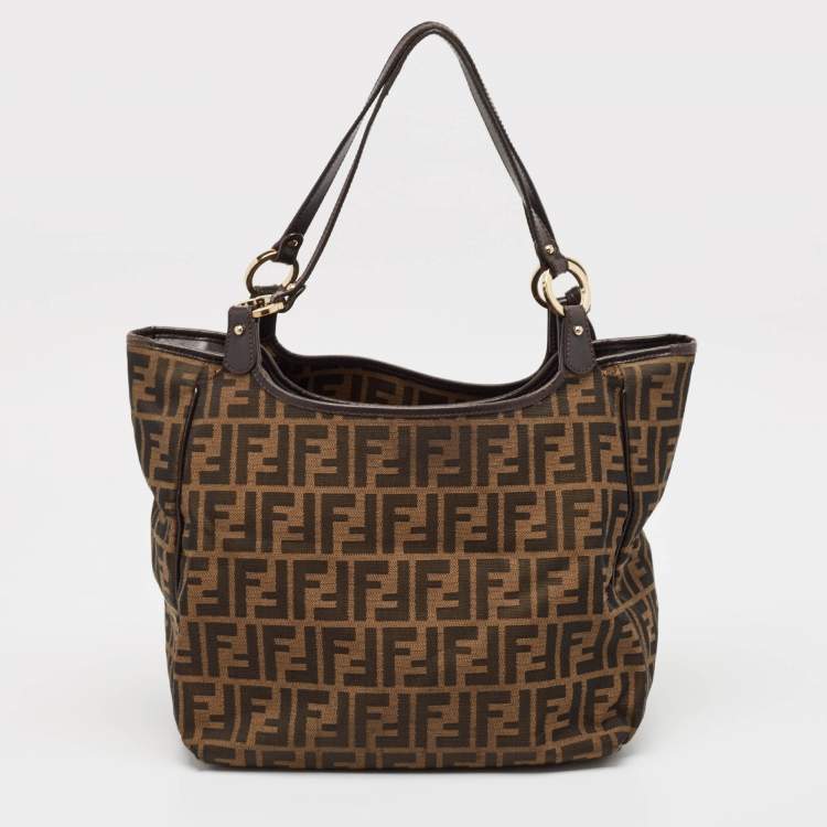 Pre Owned Fendi Tobacco Zucca Canvas and Leather Chef Shopper Tote