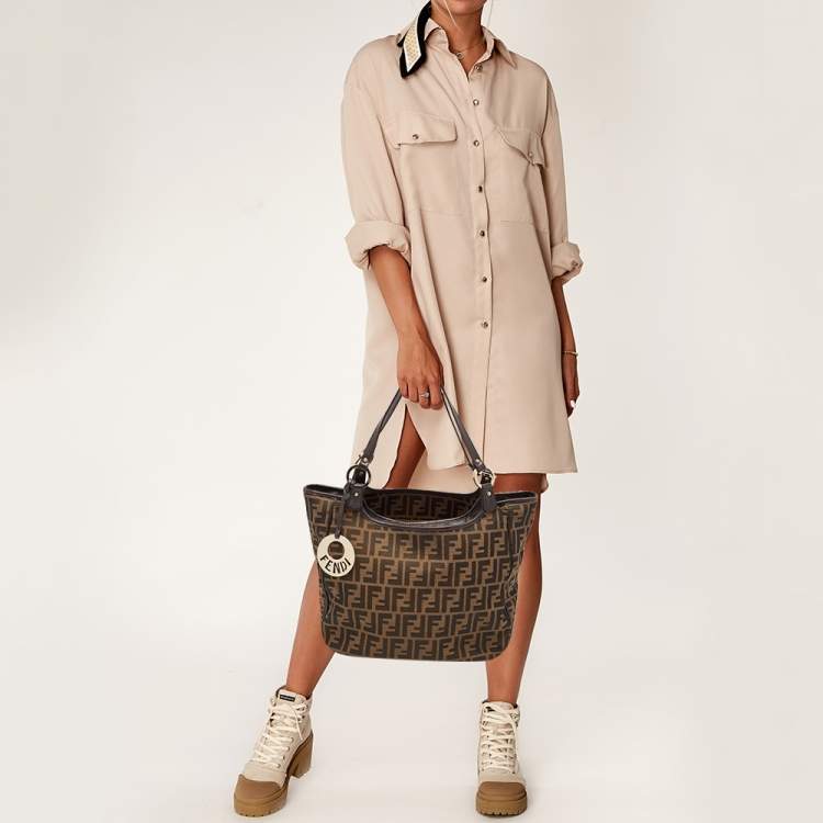 Pre Owned Fendi Tobacco Zucca Canvas and Leather Chef Shopper Tote