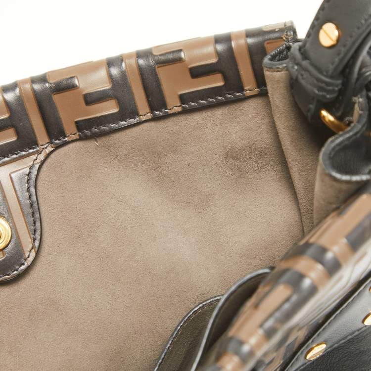 Pre Owned Fendi Black/Brown FF Leather Grace Flip Tote