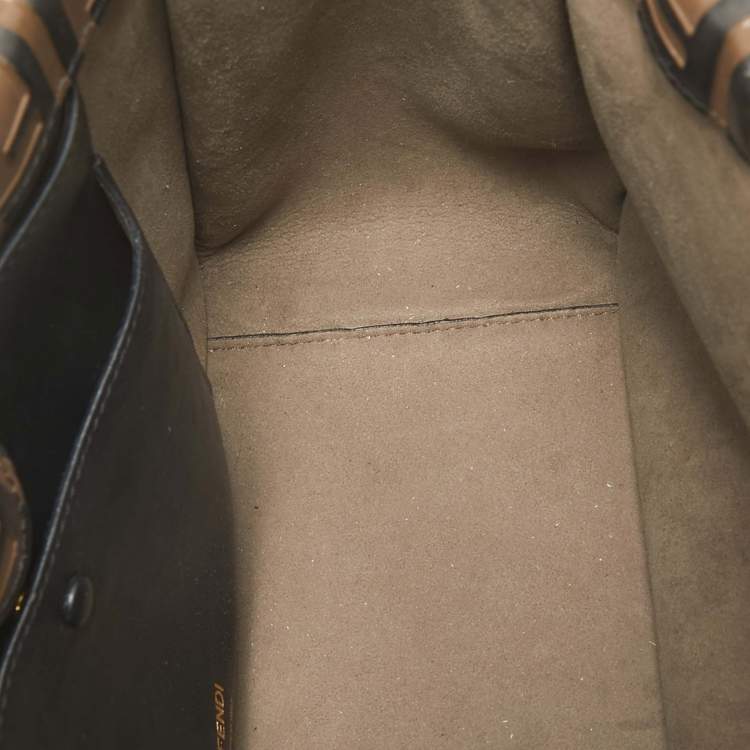 Pre Owned Fendi Black/Brown FF Leather Grace Flip Tote