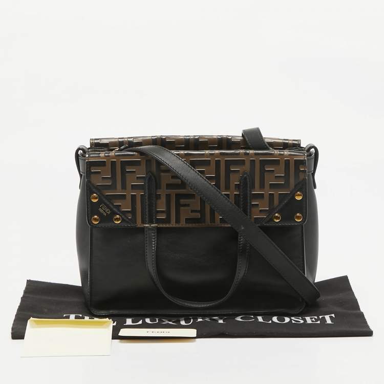 Pre Owned Fendi Black/Brown FF Leather Grace Flip Tote
