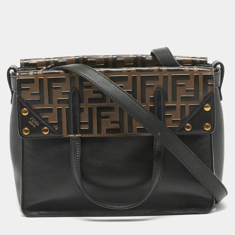 Fendi Black Brown FF Leather Grace Flip Tote Fendi TLC