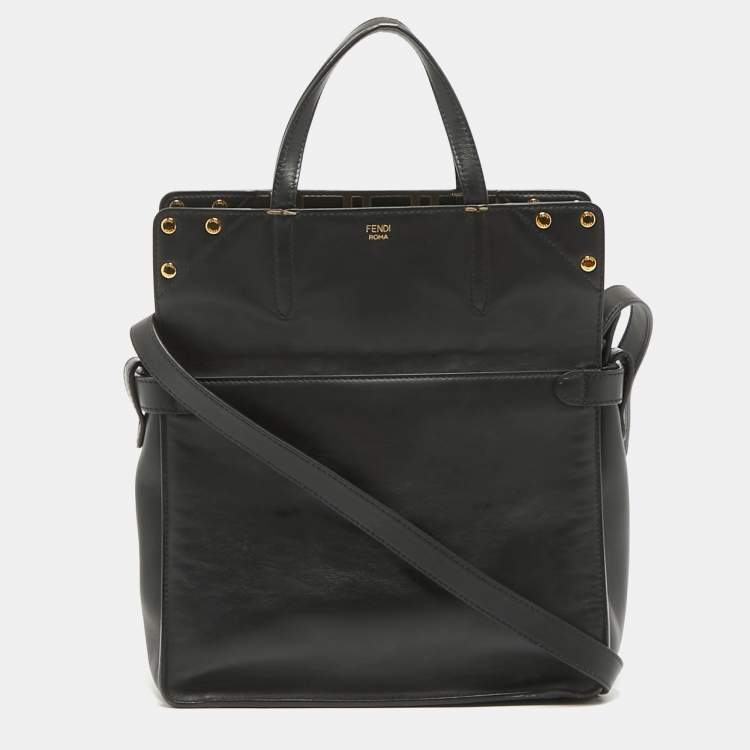 Pre Owned Fendi Black/Brown FF Leather Grace Flip Tote