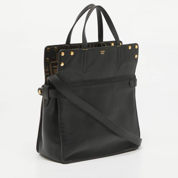 Pre Owned Fendi Black/Brown FF Leather Grace Flip Tote