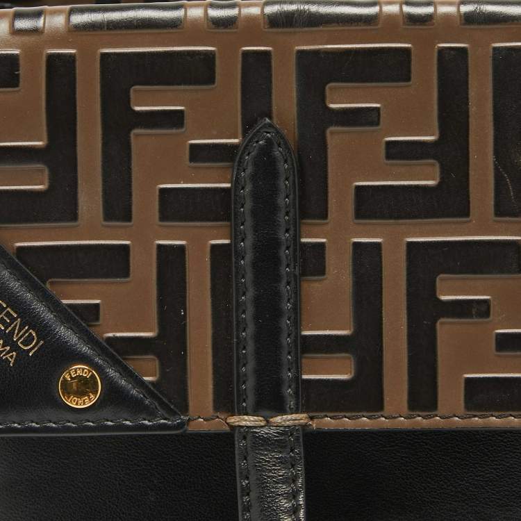 Pre Owned Fendi Black/Brown FF Leather Grace Flip Tote