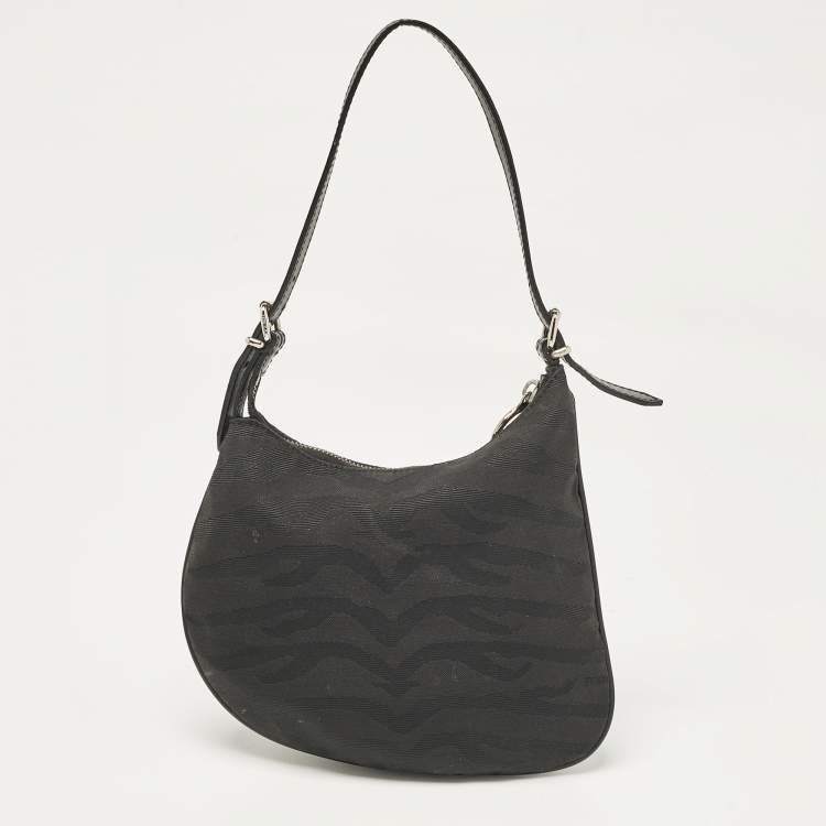 Pre Owned Fendi Black Canvas and Leather Small Oyster Hobo