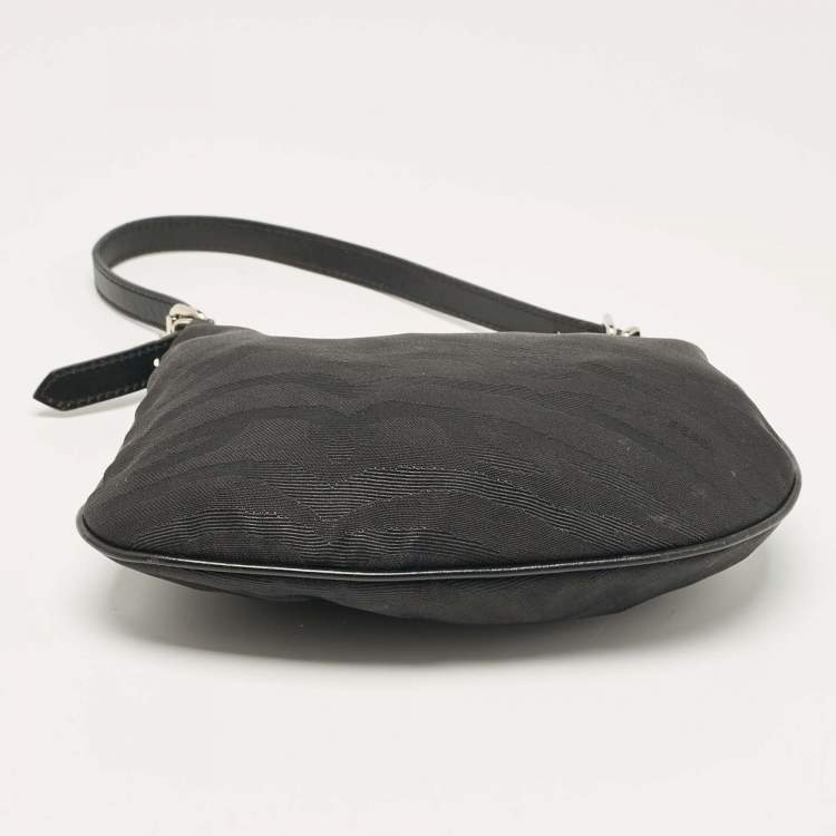 Pre Owned Fendi Black Canvas and Leather Small Oyster Hobo