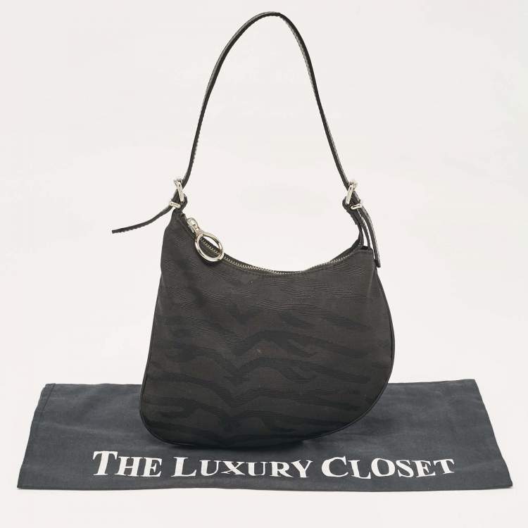 Pre Owned Fendi Black Canvas and Leather Small Oyster Hobo