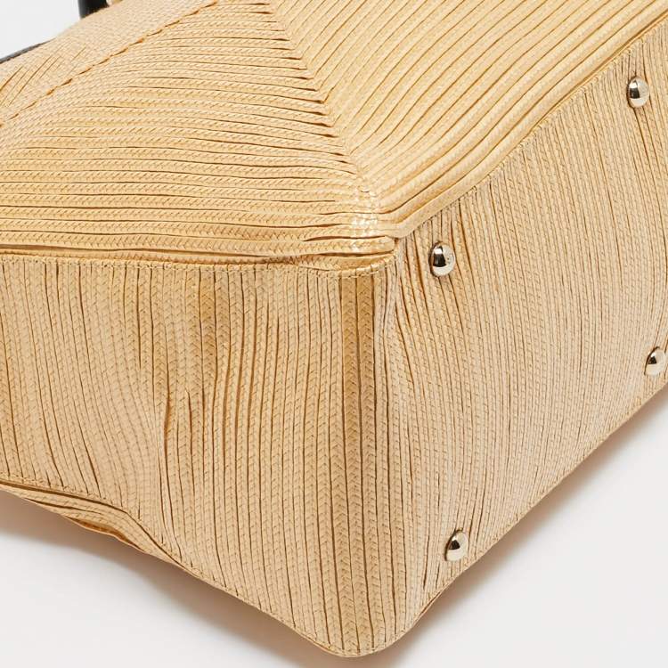 Pre Owned Fendi Natural/Black Woven Straw Twins Shopper Tote