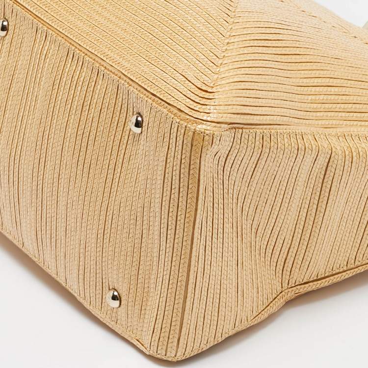 Pre Owned Fendi Natural/Black Woven Straw Twins Shopper Tote