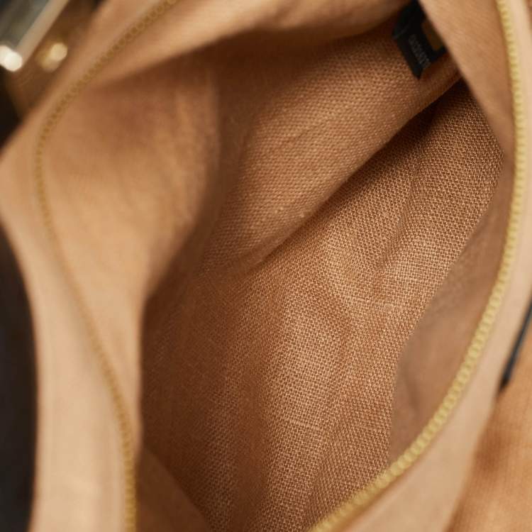 Pre Owned Fendi Natural/Black Woven Straw Twins Shopper Tote