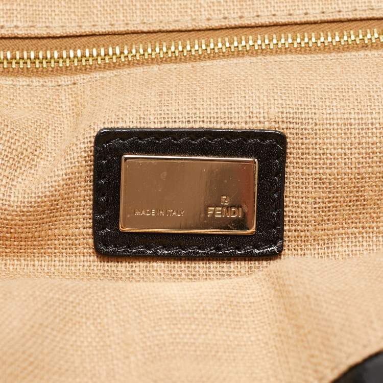 Pre Owned Fendi Natural/Black Woven Straw Twins Shopper Tote