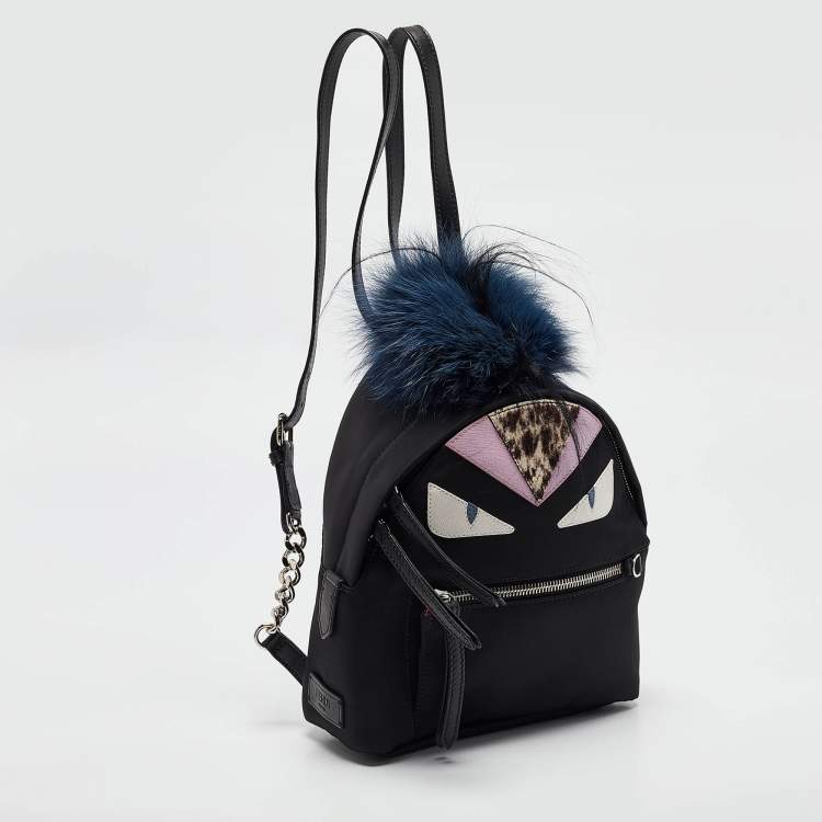 Pre Owned Fendi Black Nylon and Leather Mini Monster Eye Backpack
