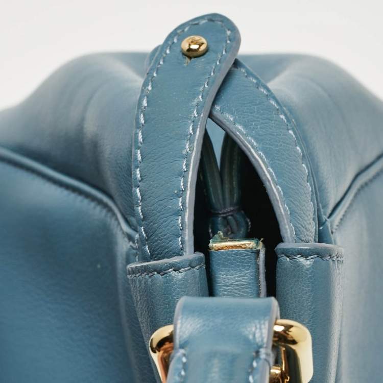 Pre Owned Fendi Blue Leather Mini Peekaboo Top Handle Bag