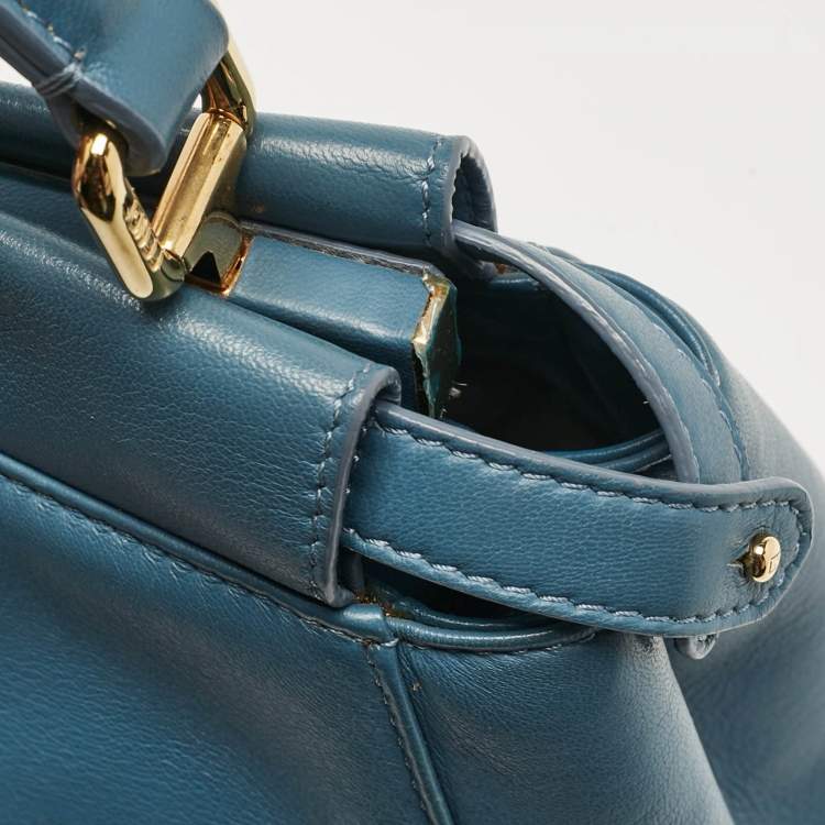 Pre Owned Fendi Blue Leather Mini Peekaboo Top Handle Bag