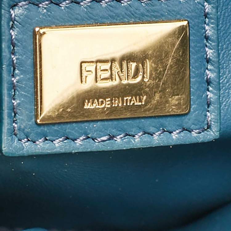Pre Owned Fendi Blue Leather Mini Peekaboo Top Handle Bag